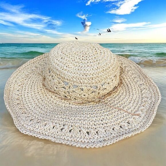 Peter Grimm Rafia Straw Packable Summer Sun Beach Travel Hat. Small Vacation - Picture 1 of 6